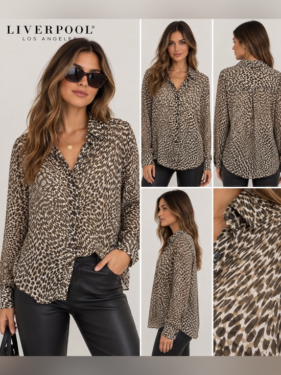 Tops - Liverpool Los Angeles Animal Print Button Down Blouse Brown Size L